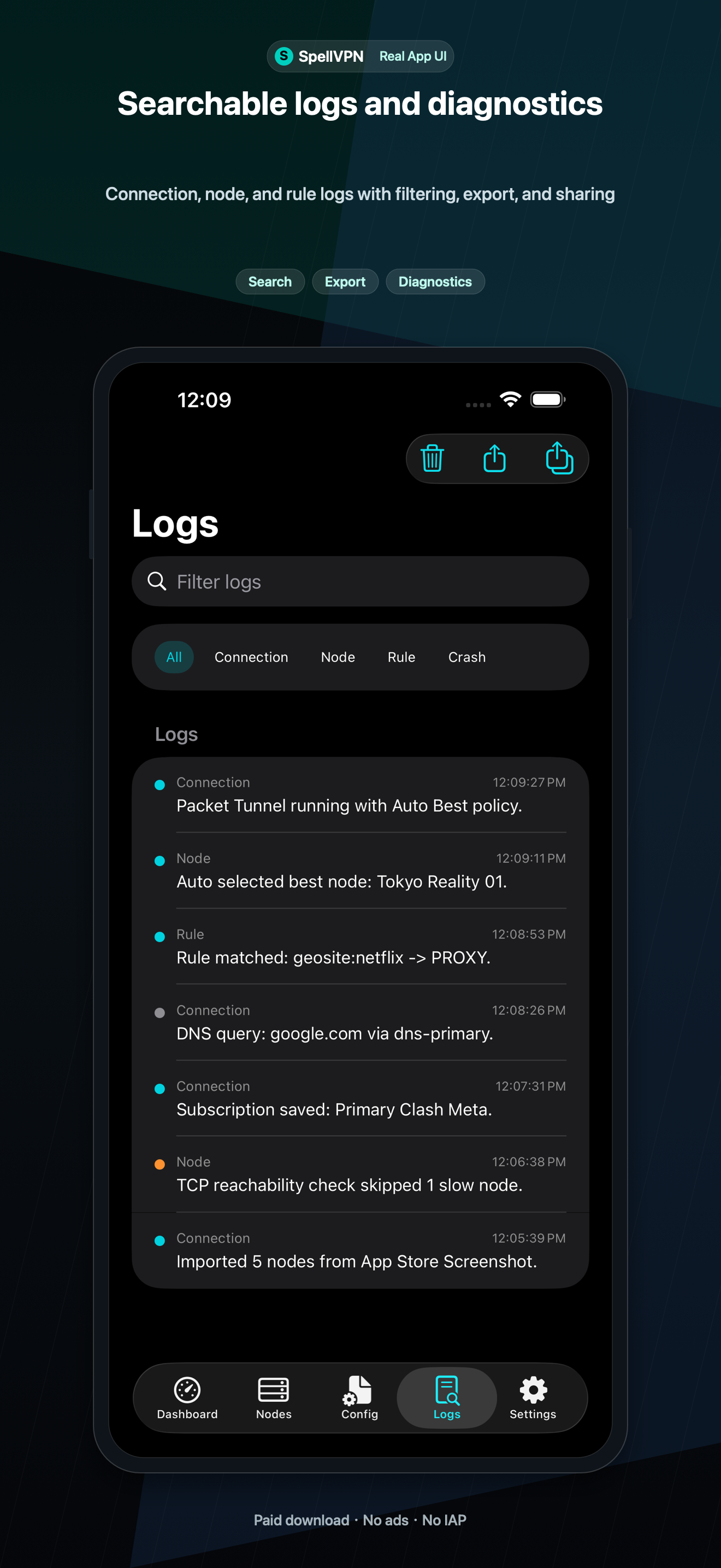 SpellVPN logs screenshot