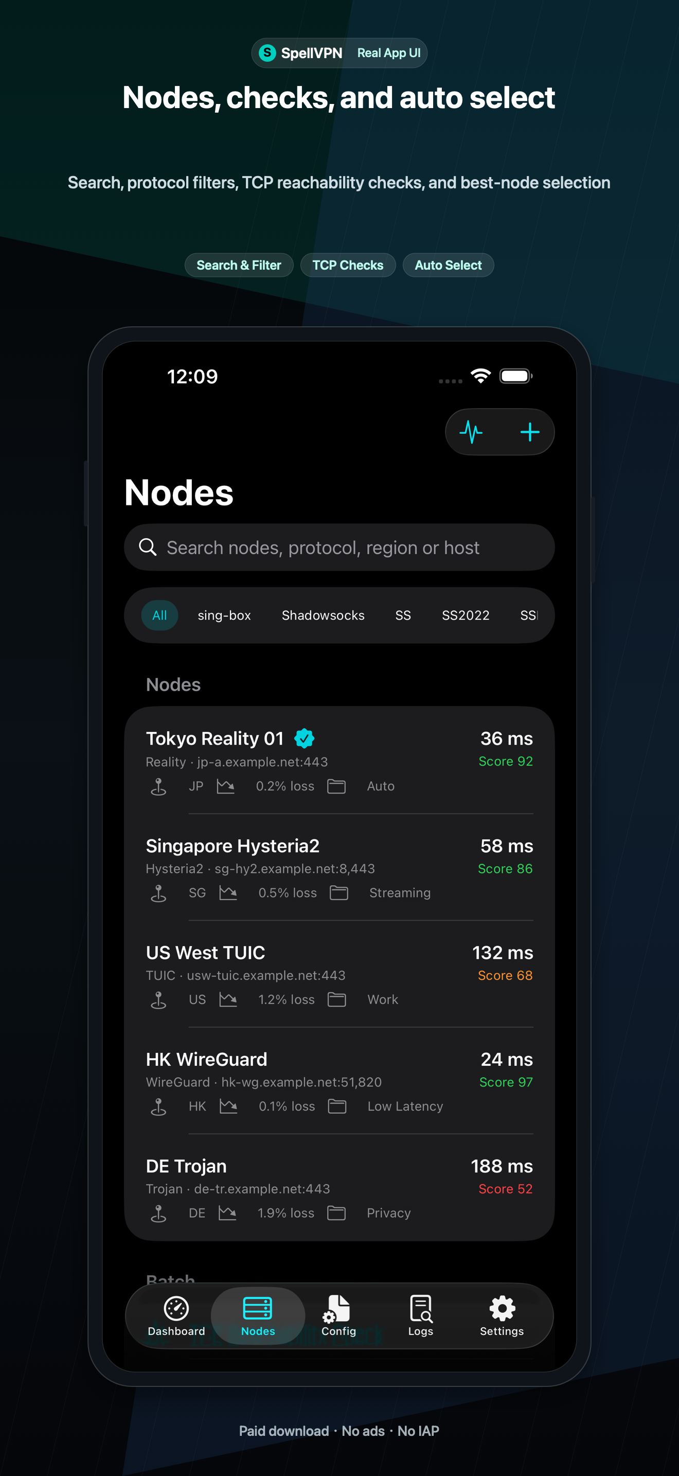 SpellVPN nodes screenshot