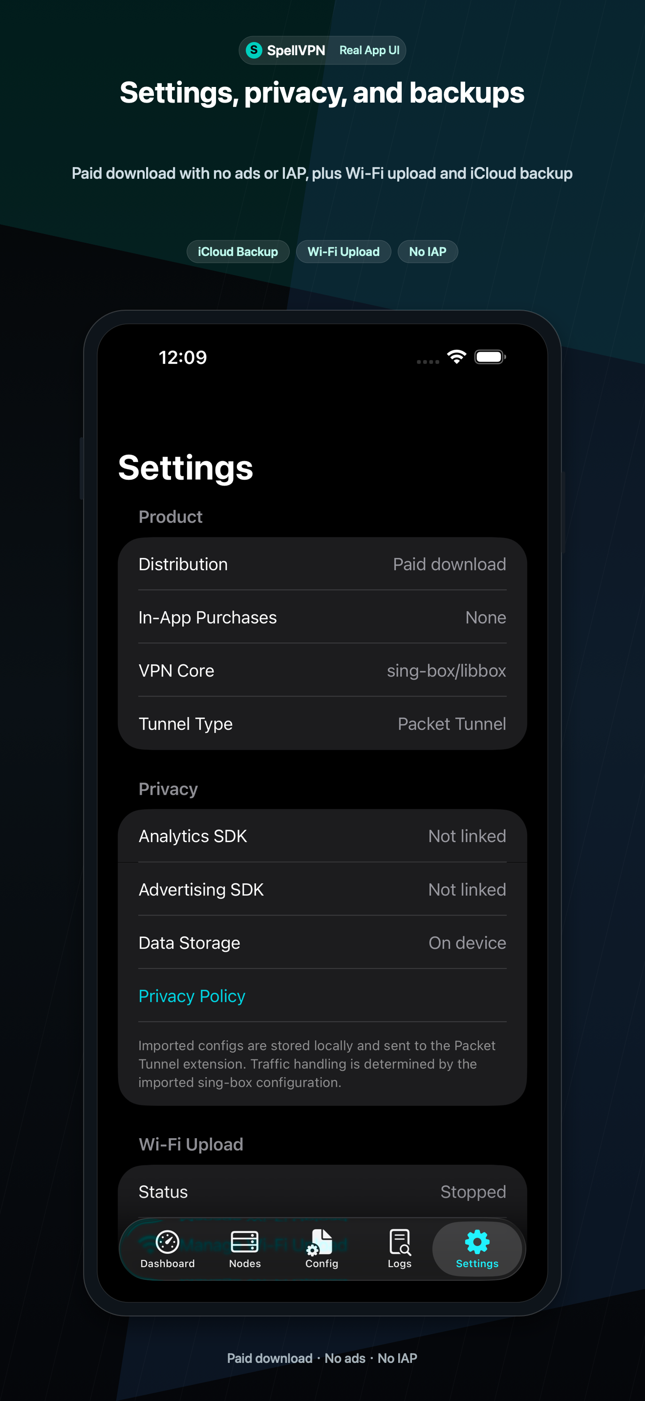 SpellVPN settings screenshot